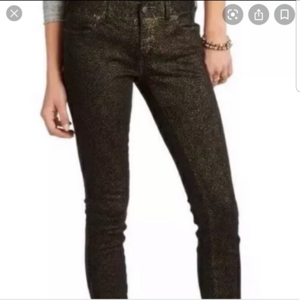 Free People Gold shimmer snakeskin reptile print jeans